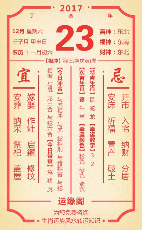 2023年12月23日老黄历运程表